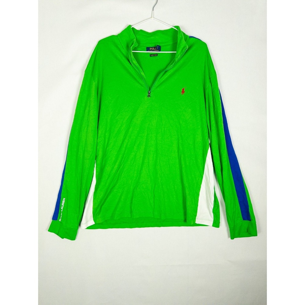 Polo Ralph Lauren Mens Green Blue 1/4 Zip Pullover Soft Touch Long Sleeve 2XL